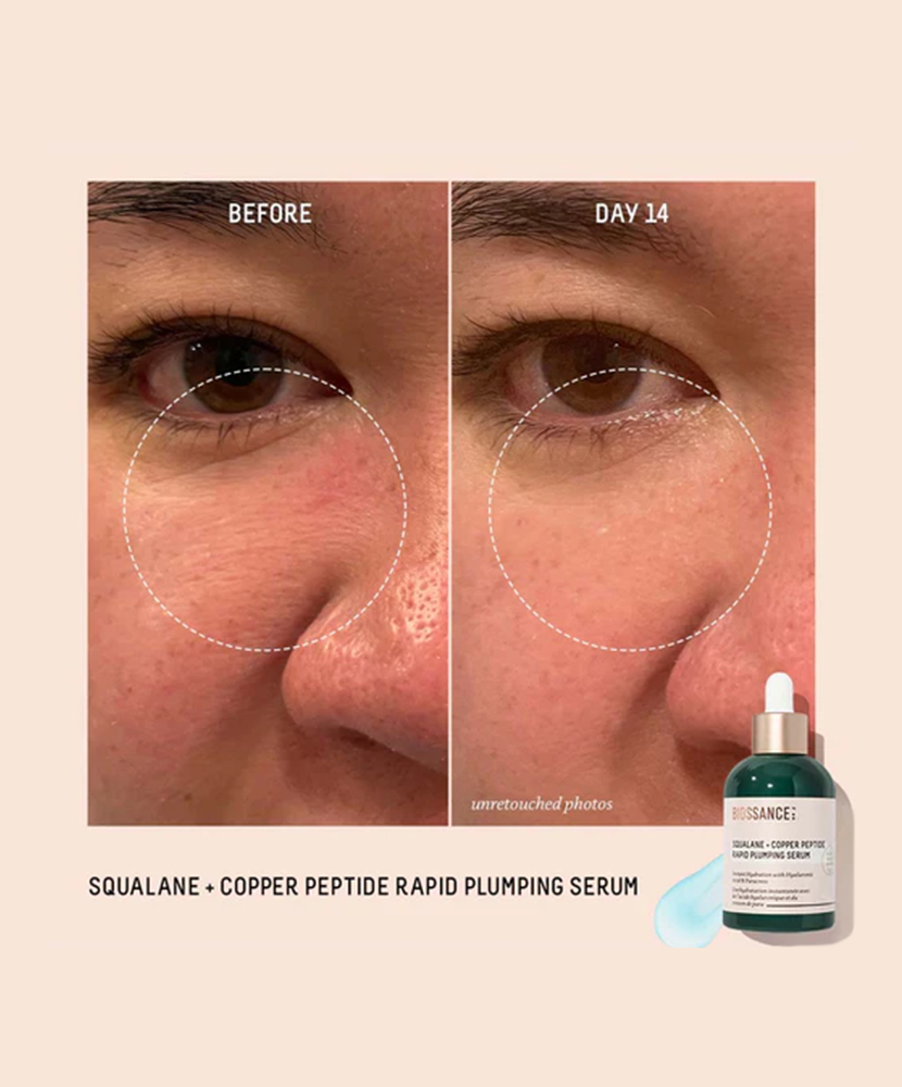 Biossance Squalane + Copper Peptide Rapid Plumping Serum before after